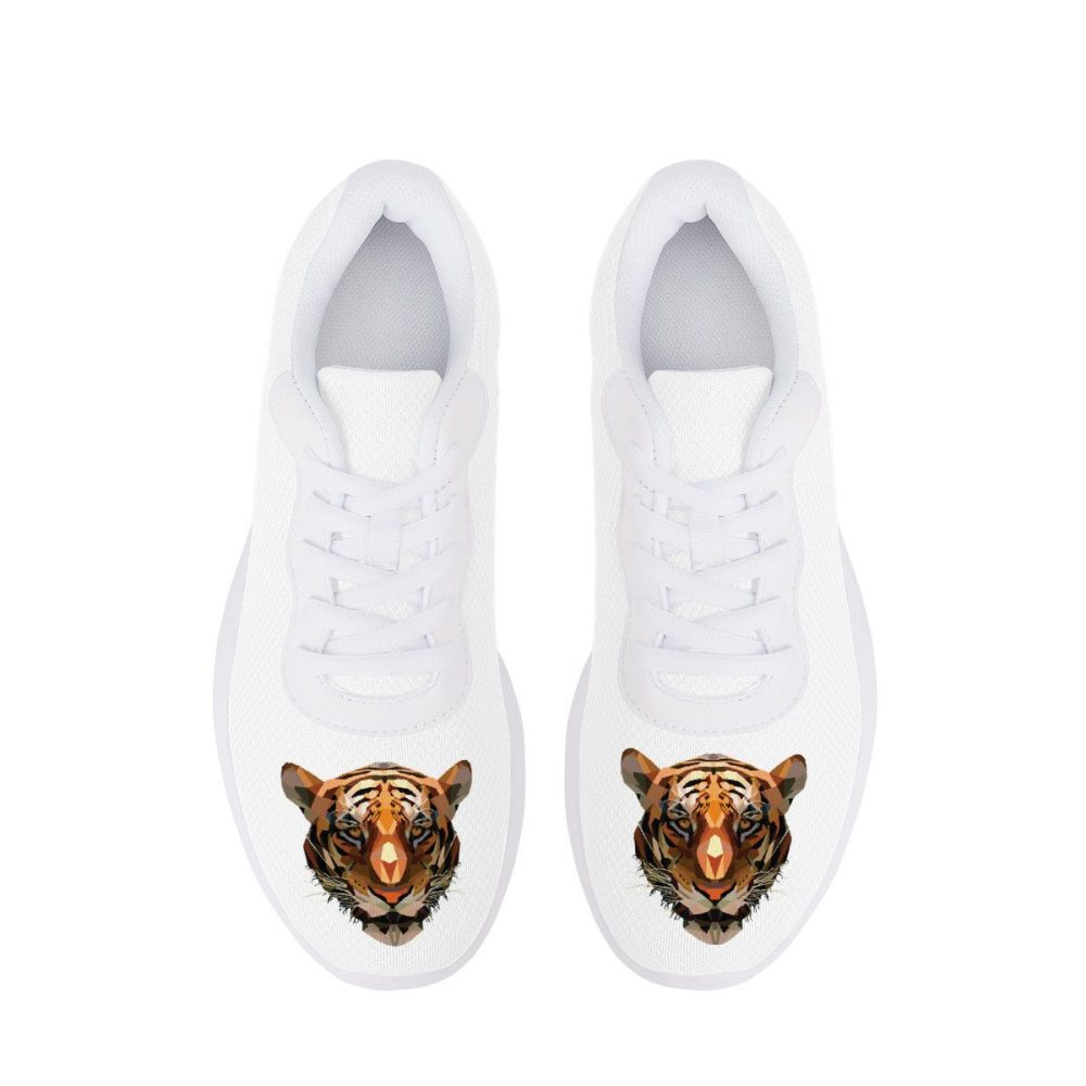 All-White Mesh Sneakers with Abstract Tiger Head Prints
