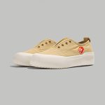 Beige Suede Slip-On Platform Sneakers with Vibrant Tiger Patch